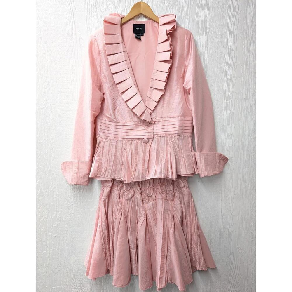 Ashro Pink Formal Wedding Church Easter Party Skirt Suit Set Women's Size 10